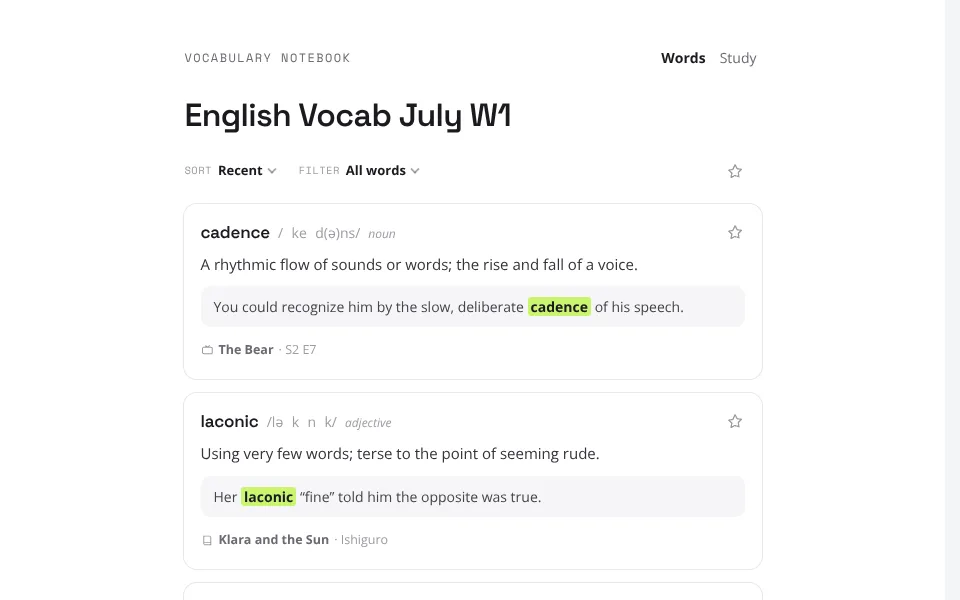 Preview of Vocab Notebook
